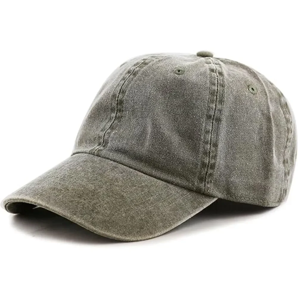 Unisex Olive 100% Cotton Pigment Adjustable Size Classic Baseball Six Panel Cap